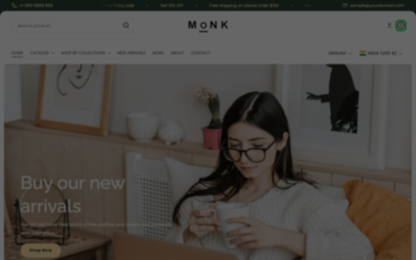 Cart → panel opened — Navi+ on the Monk Shopify theme Cart → panel opened — Navi+ on the Monk Shopify theme