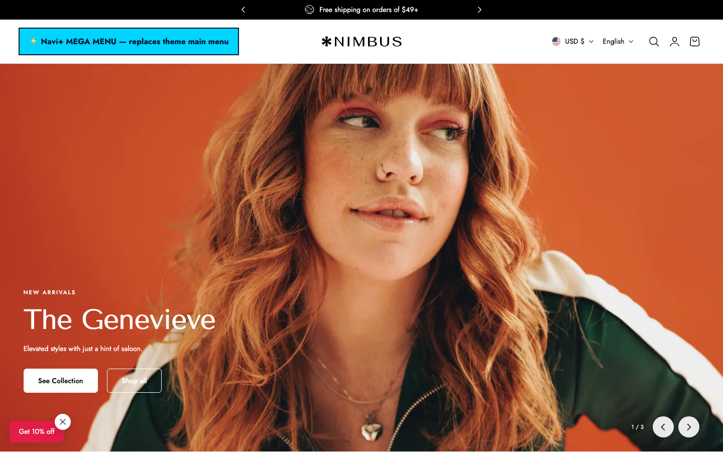 Replace main menu — Navi+ on the Nimbus Shopify theme