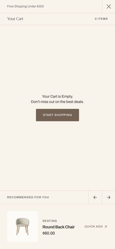 Cart → panel opened — Navi+ on the Nordic Shopify theme