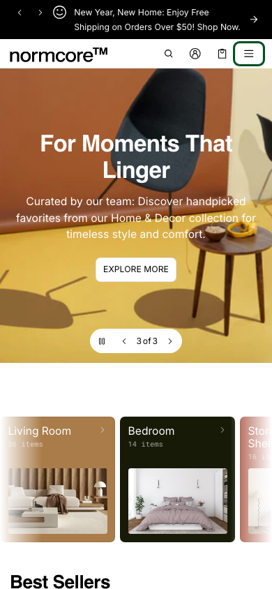 Hamburger → panel opened — Navi+ on the Normcore Shopify theme Hamburger → panel opened — Navi+ on the Normcore Shopify theme