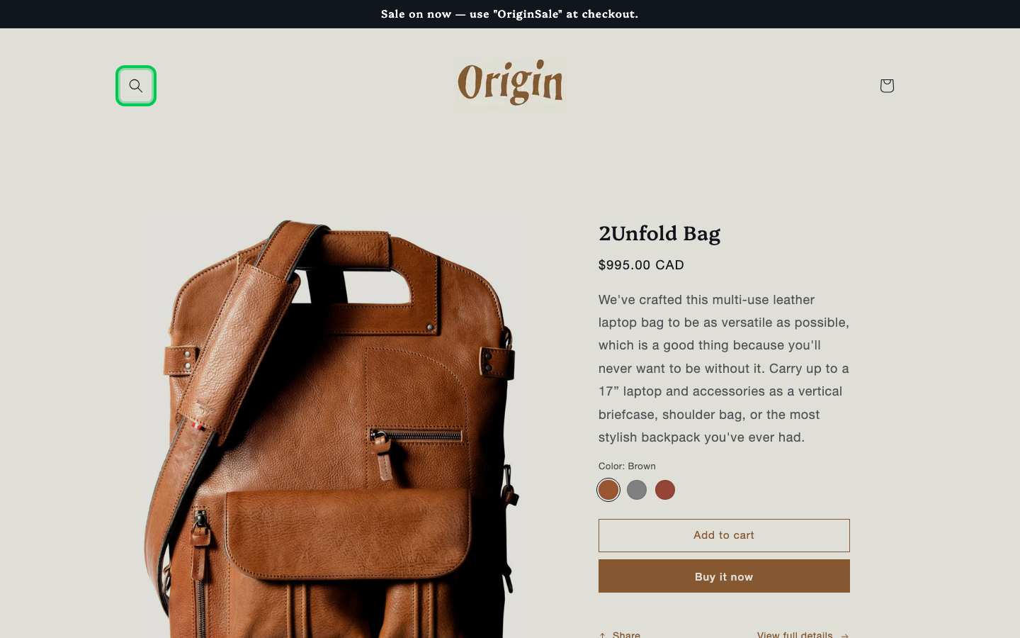 Search → panel opened — Navi+ on the Origin Shopify theme Search → panel opened — Navi+ on the Origin Shopify theme