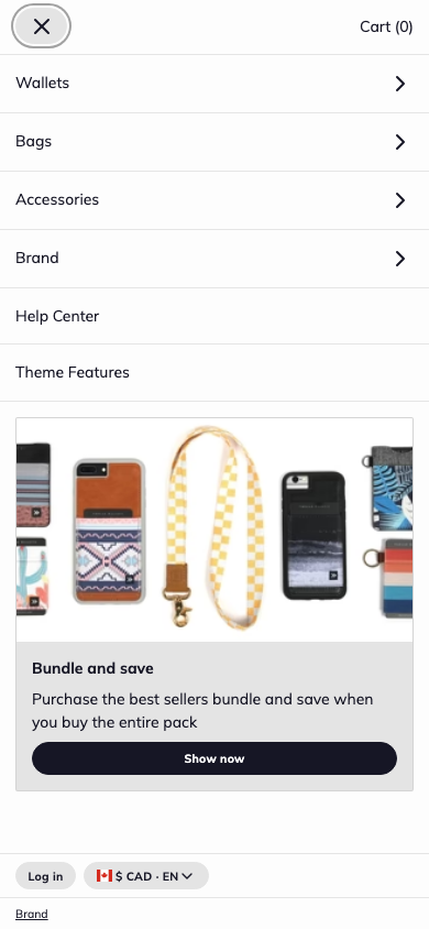 Hamburger → panel opened — Navi+ on the Paper Shopify theme Hamburger → panel opened — Navi+ on the Paper Shopify theme