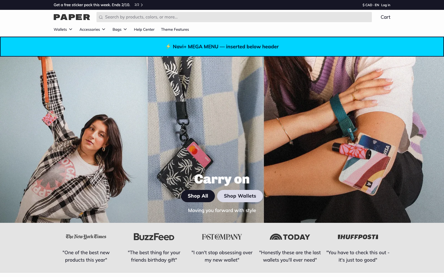 Menu inserted below header — Navi+ on the Paper Shopify theme Menu inserted below header — Navi+ on the Paper Shopify theme