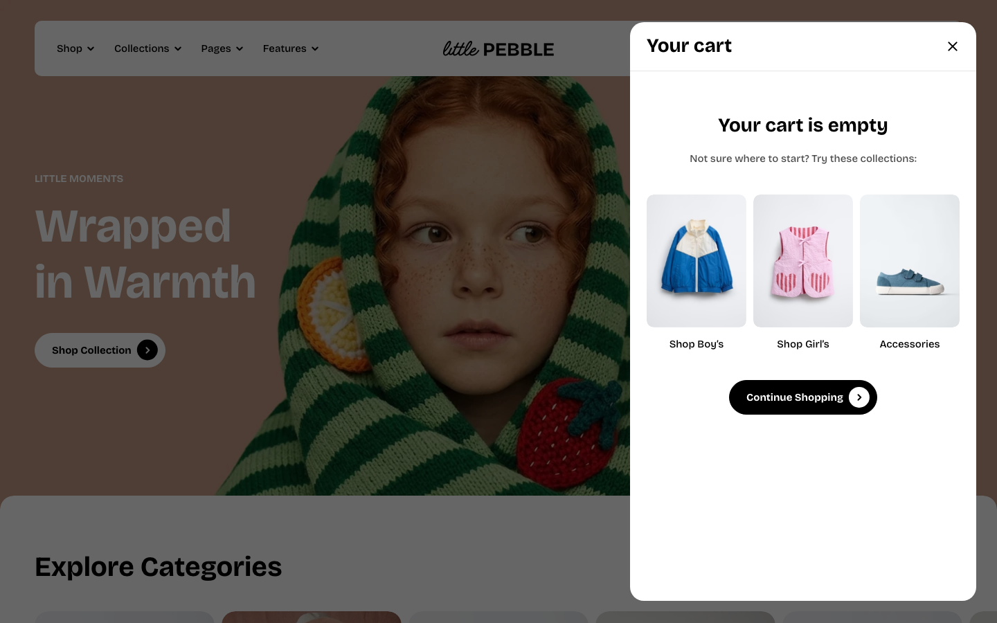 Cart → panel opened — Navi+ on the Pebble Shopify theme