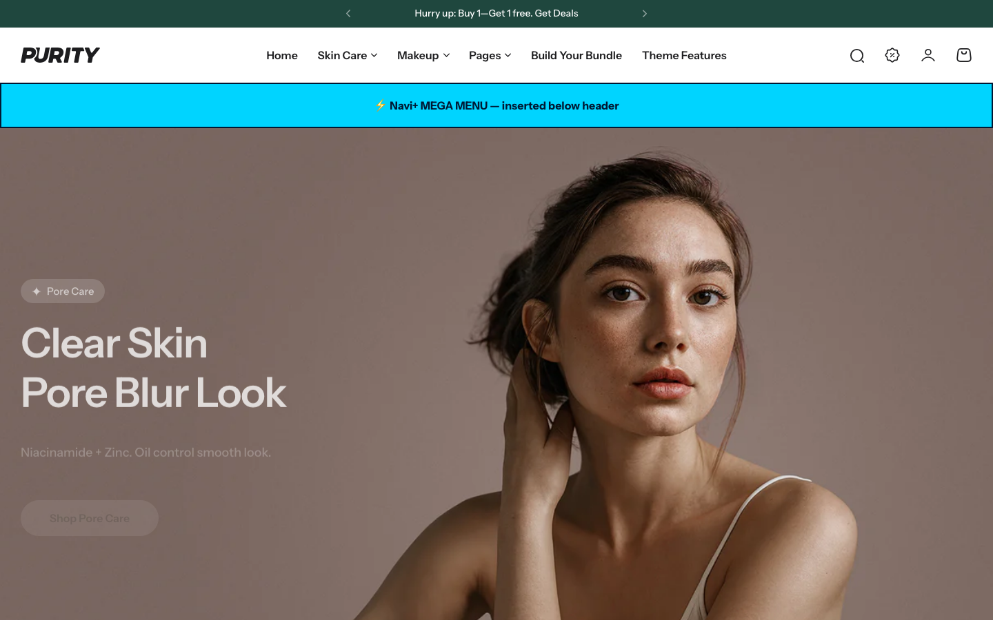 Menu inserted below header — Navi+ on the Purity Shopify theme Menu inserted below header — Navi+ on the Purity Shopify theme
