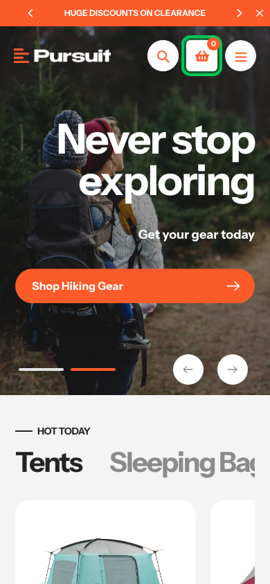 Cart → panel opened — Navi+ on the Pursuit Shopify theme