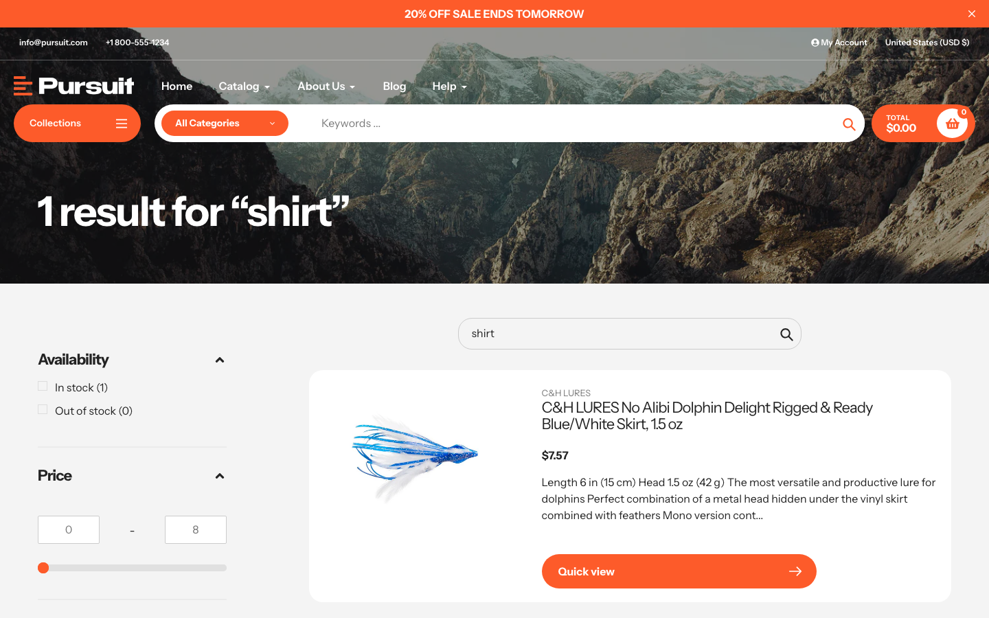 Search → panel opened — Navi+ on the Pursuit Shopify theme