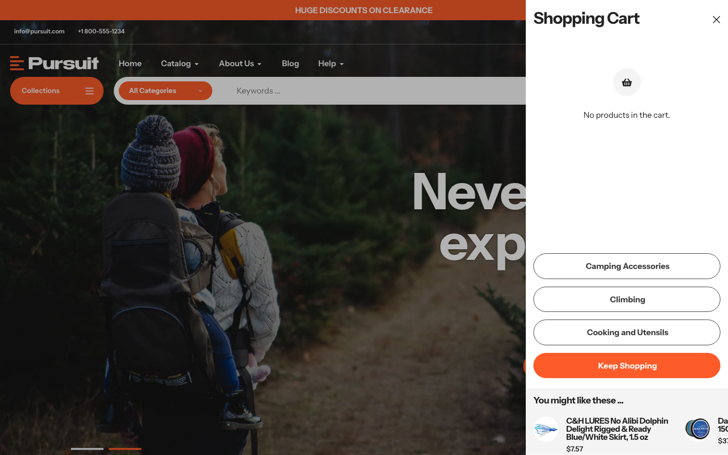 Cart → panel opened — Navi+ on the Pursuit Shopify theme