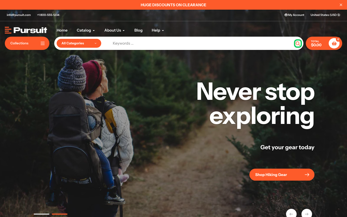 Search → panel opened — Navi+ on the Pursuit Shopify theme