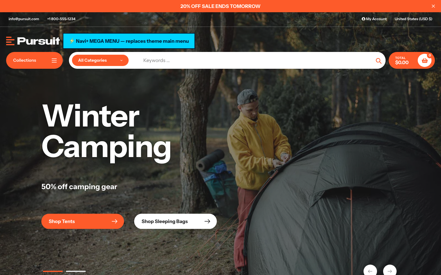 Replace main menu — Navi+ on the Pursuit Shopify theme