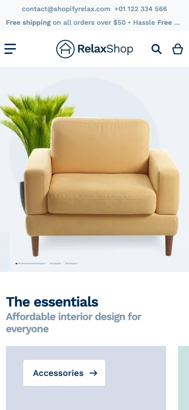Search → panel opened — Navi+ on the Relax Shopify theme