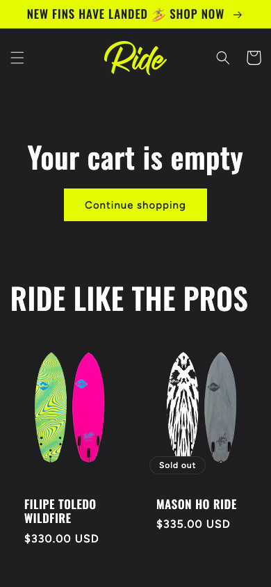 Cart → panel opened — Navi+ on the Ride Shopify theme