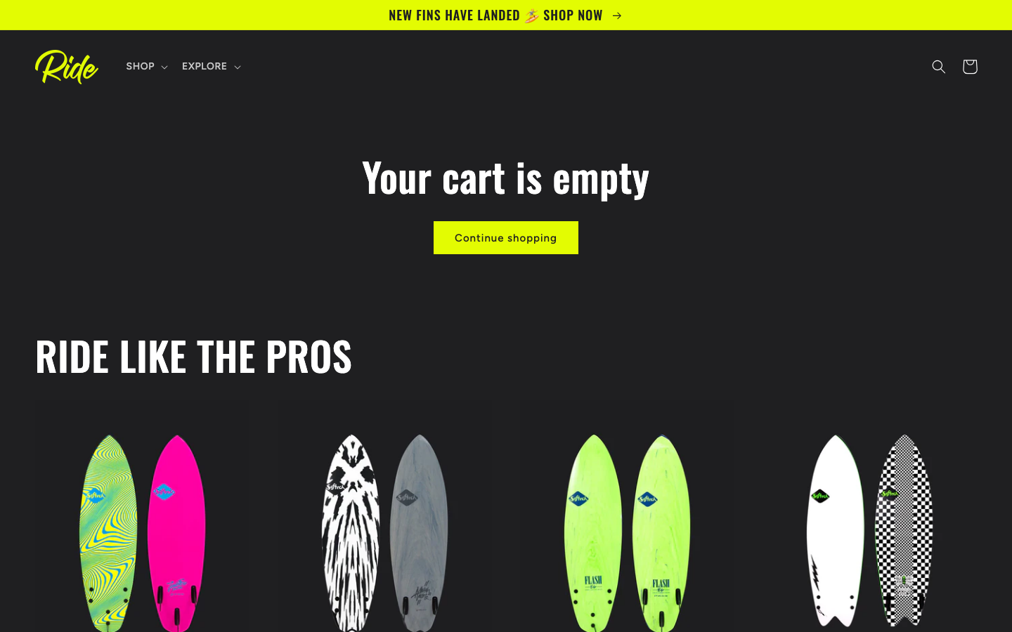 Cart → panel opened — Navi+ on the Ride Shopify theme