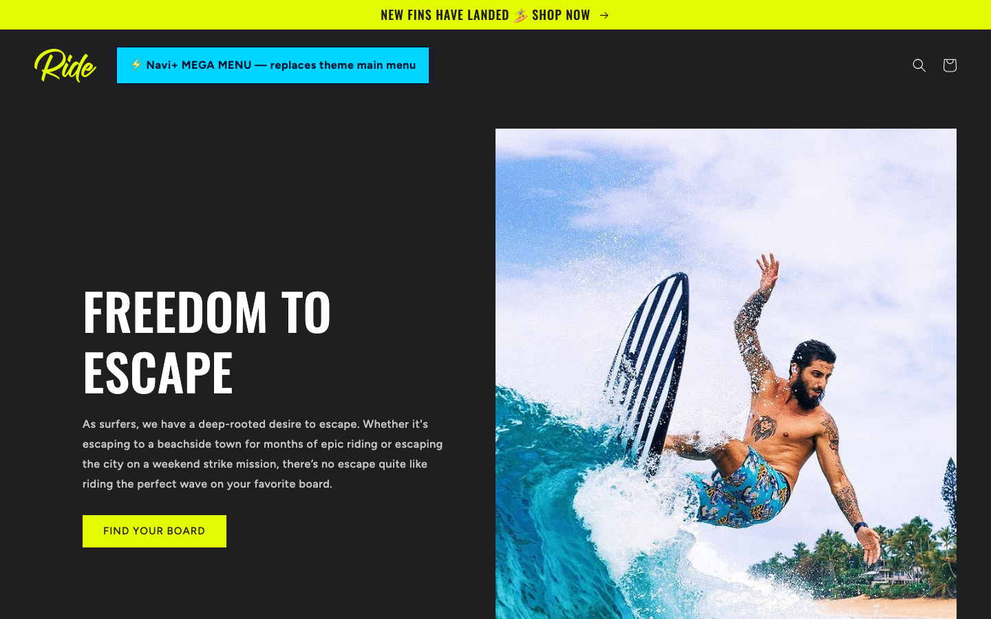 Replace main menu — Navi+ on the Ride Shopify theme