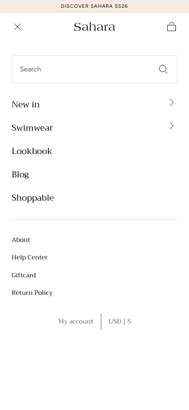Hamburger → panel opened — Navi+ on the Sahara Shopify theme
