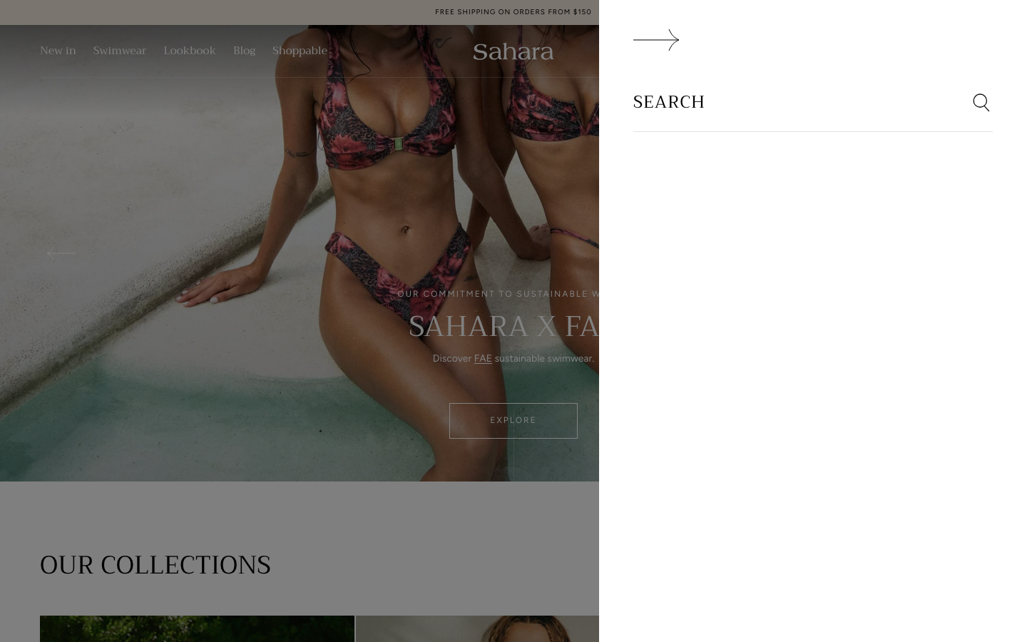 Search → panel opened — Navi+ on the Sahara Shopify theme