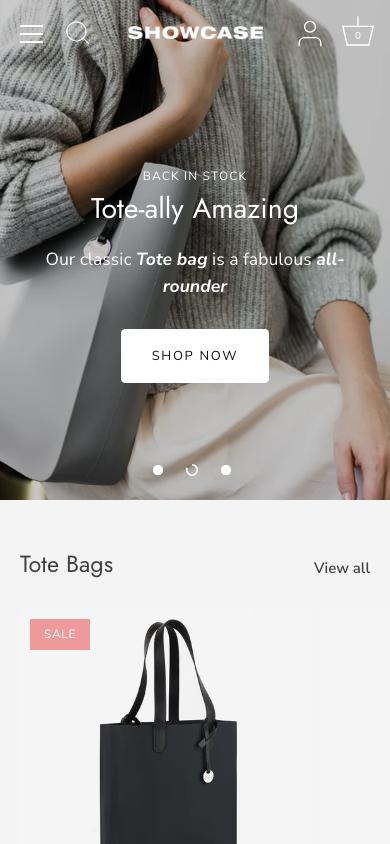 Hamburger → panel opened — Navi+ on the Showcase Shopify theme Hamburger → panel opened — Navi+ on the Showcase Shopify theme