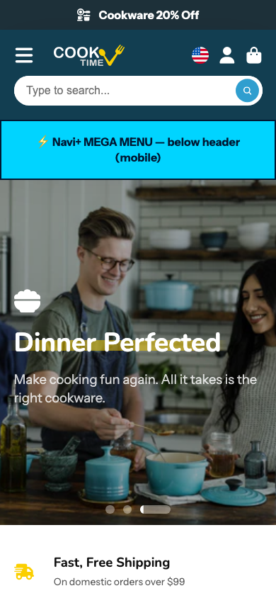 Menu inserted below header — Navi+ on the Showtime Shopify theme Menu inserted below header — Navi+ on the Showtime Shopify theme
