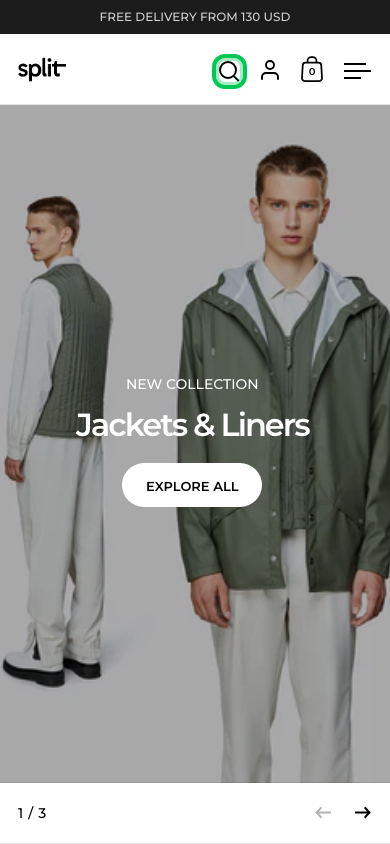 Search → panel opened — Navi+ on the Split Shopify theme Search → panel opened — Navi+ on the Split Shopify theme