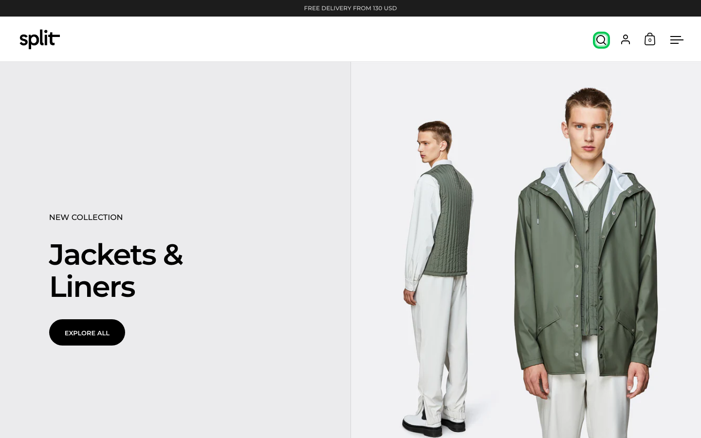 Search → panel opened — Navi+ on the Split Shopify theme Search → panel opened — Navi+ on the Split Shopify theme