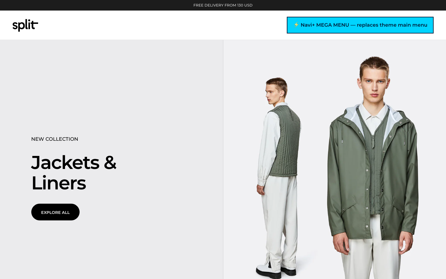 Replace main menu — Navi+ on the Split Shopify theme Replace main menu — Navi+ on the Split Shopify theme