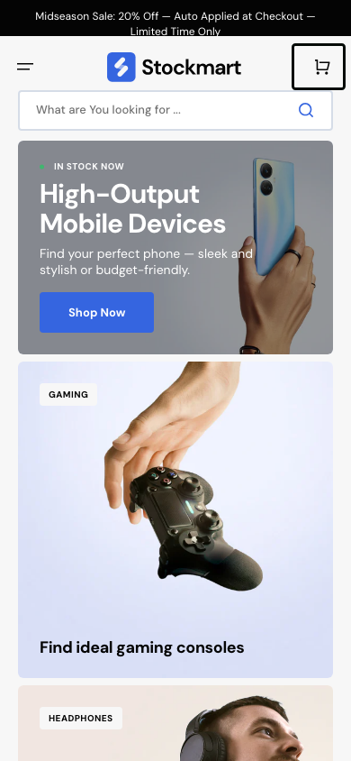 Cart → panel opened — Navi+ on the Stockmart Shopify theme