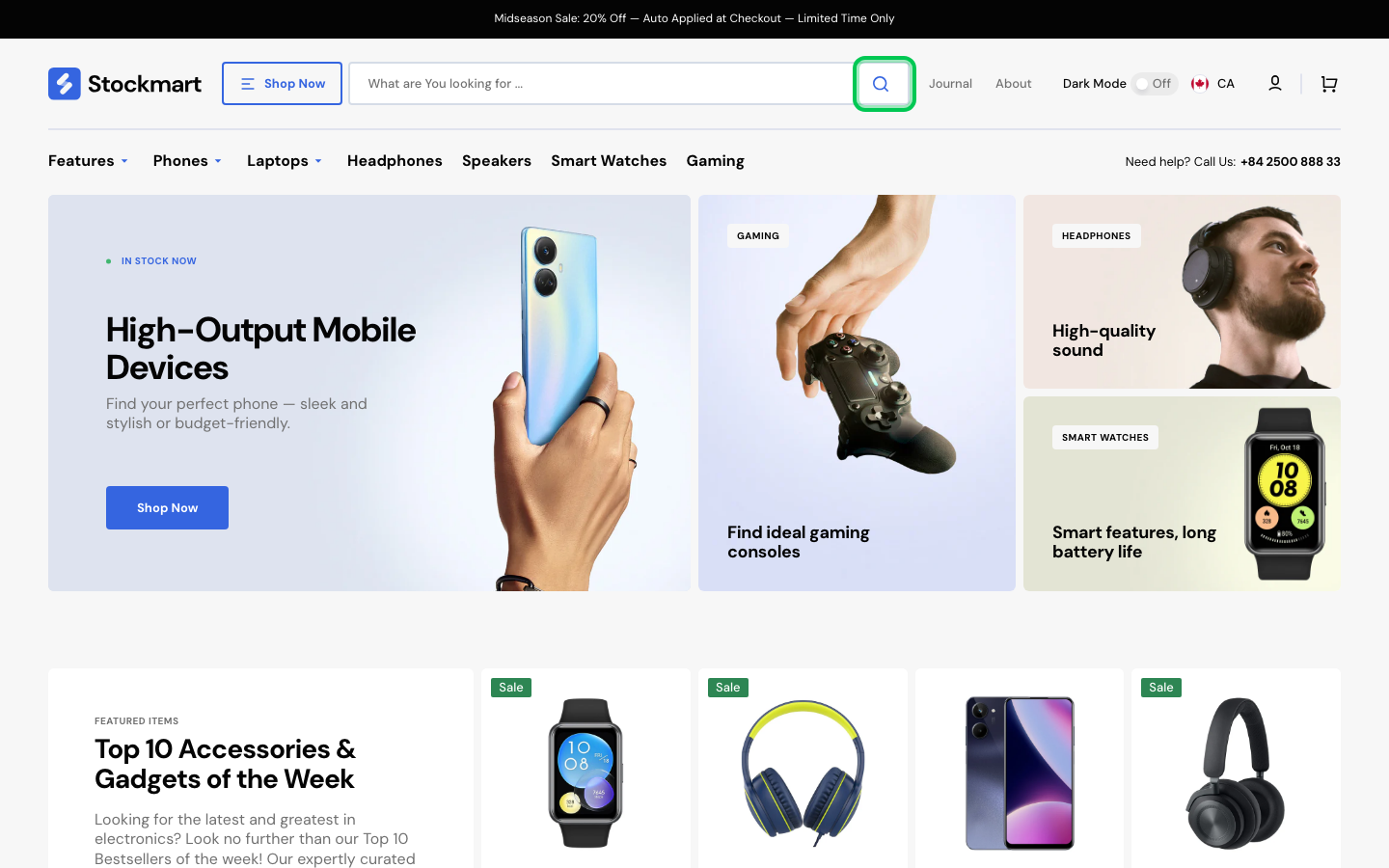 Search → panel opened — Navi+ on the Stockmart Shopify theme