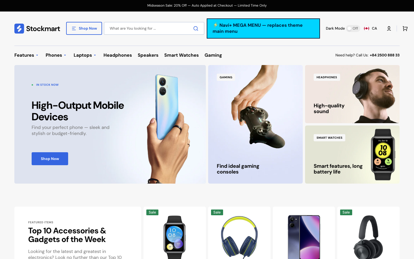 Replace main menu — Navi+ on the Stockmart Shopify theme