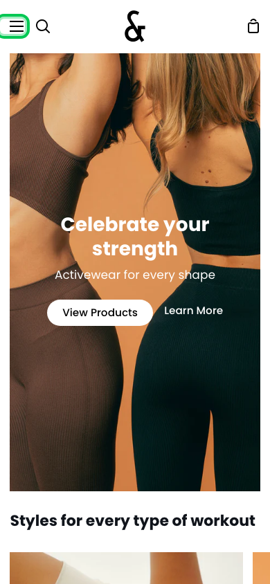 Hamburger → panel opened — Navi+ on the Story Shopify theme