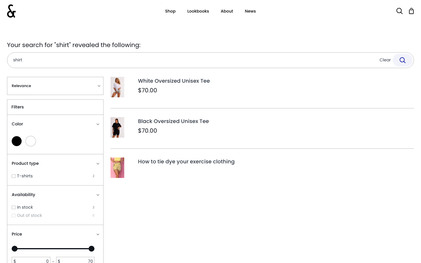 Search → panel opened — Navi+ on the Story Shopify theme