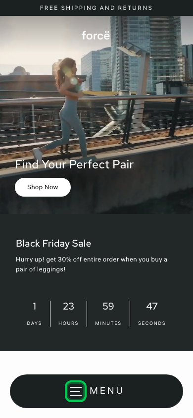 Hamburger → panel opened — Navi+ on the Streamline Shopify theme
