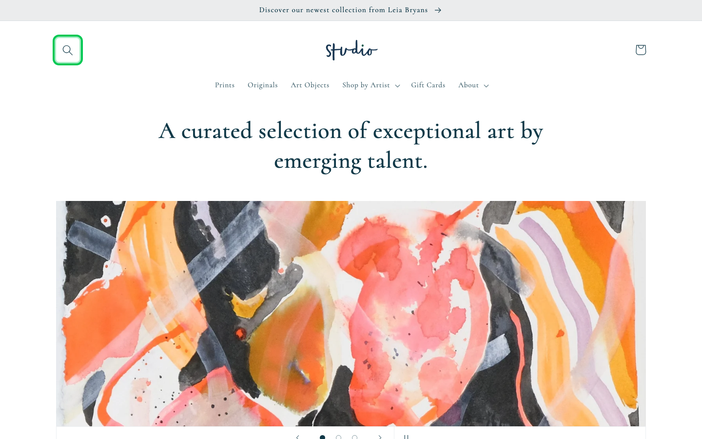 Search → panel opened — Navi+ on the Studio Shopify theme