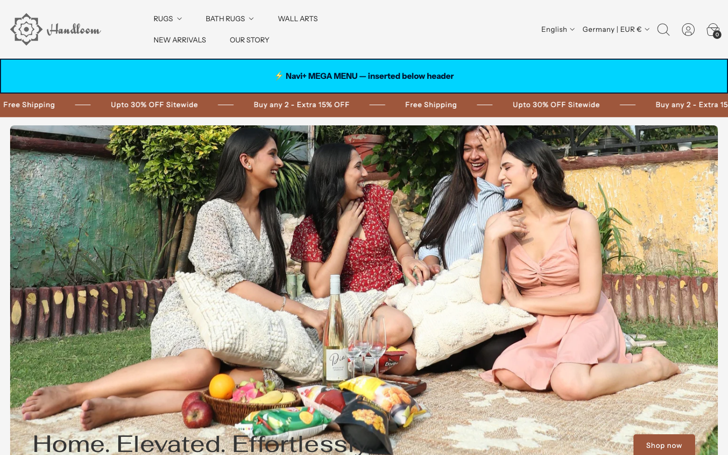 Menu inserted below header — Navi+ on the Swiss Shopify theme