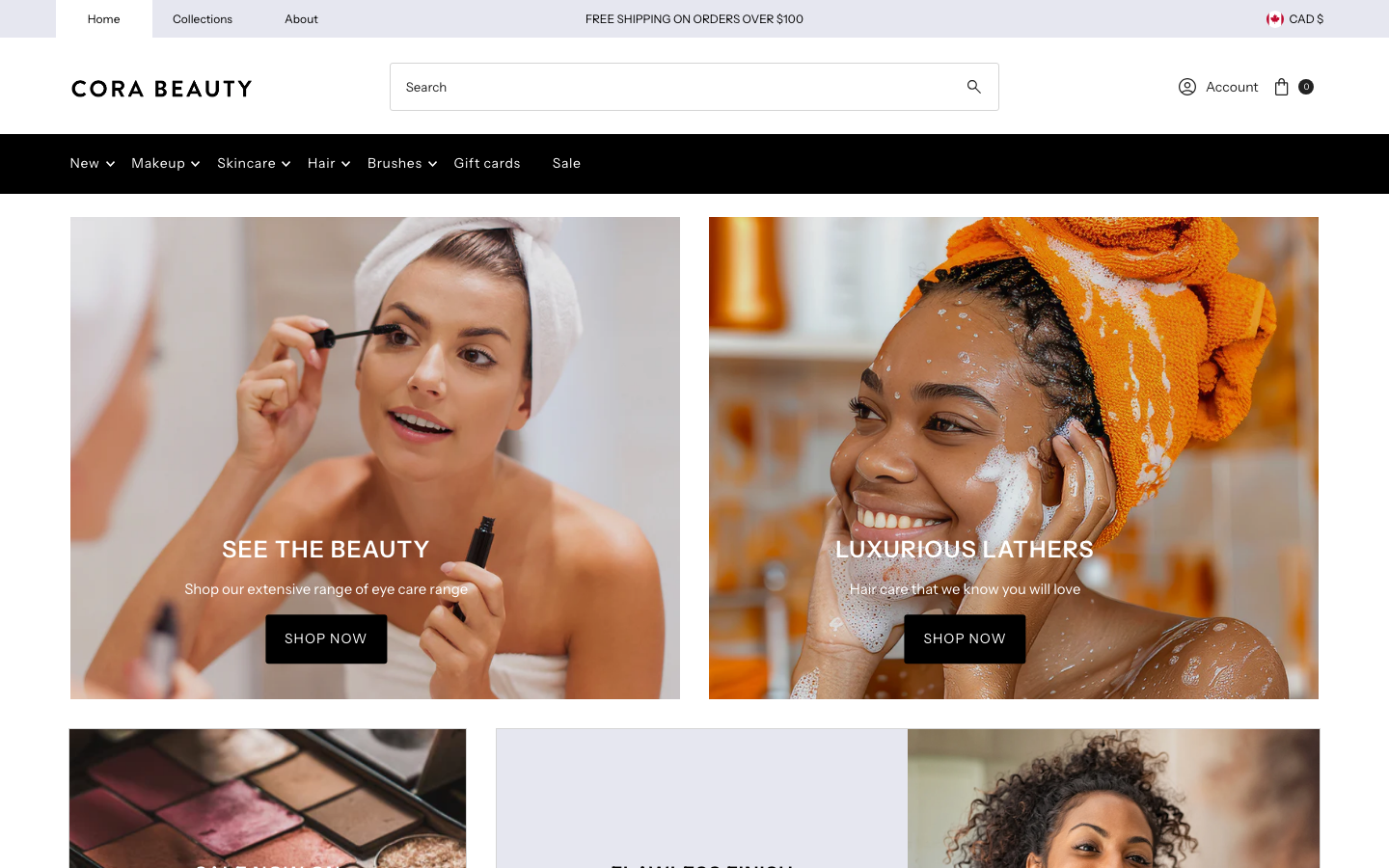 Menu inserted below header — Navi+ on the Vantage Shopify theme