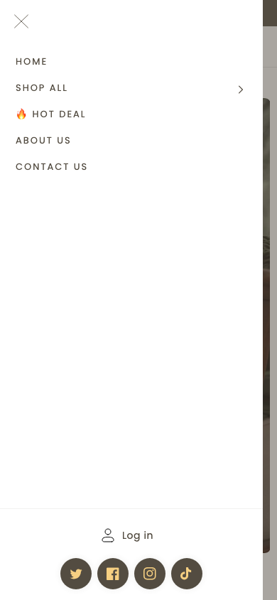 Hamburger → panel opened — Navi+ on the Vivid Shopify theme