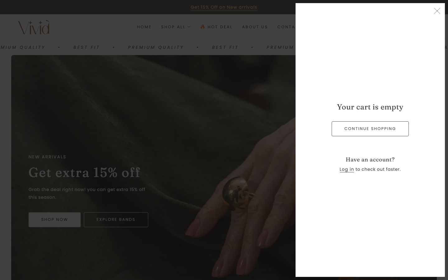 Cart → panel opened — Navi+ on the Vivid Shopify theme
