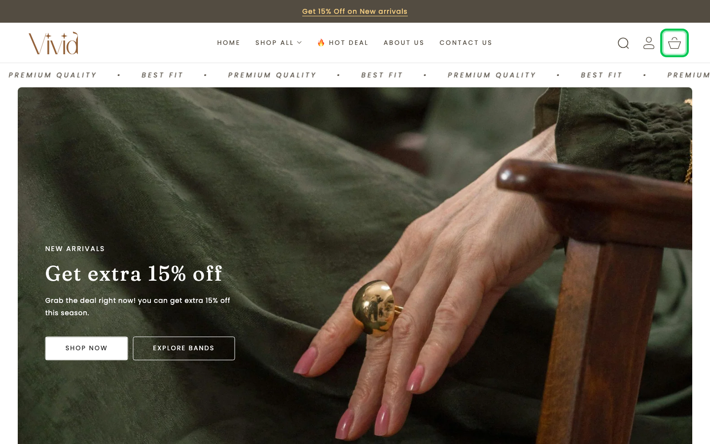 Cart → panel opened — Navi+ on the Vivid Shopify theme