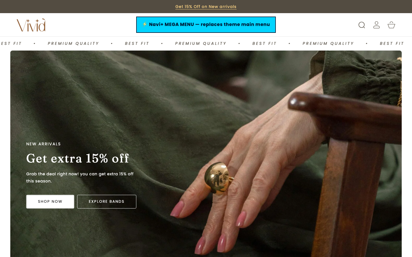 Replace main menu — Navi+ on the Vivid Shopify theme