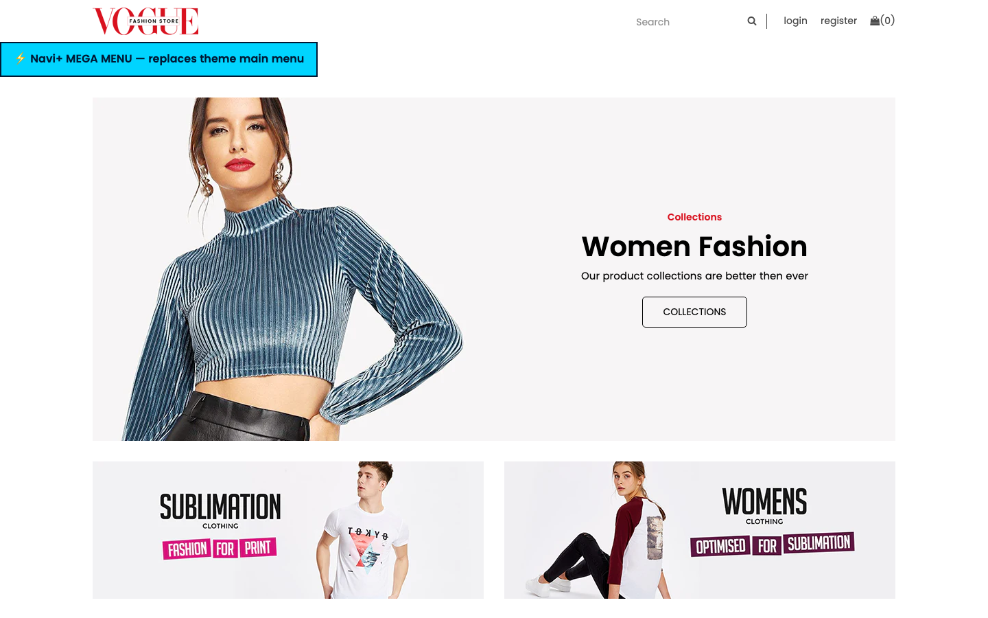Replace main menu — Navi+ on the Vogue Shopify theme Replace main menu — Navi+ on the Vogue Shopify theme