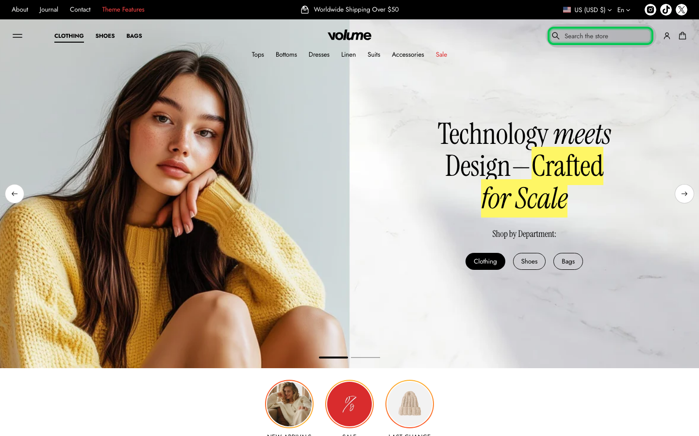 Search → panel opened — Navi+ on the Volume Shopify theme Search → panel opened — Navi+ on the Volume Shopify theme