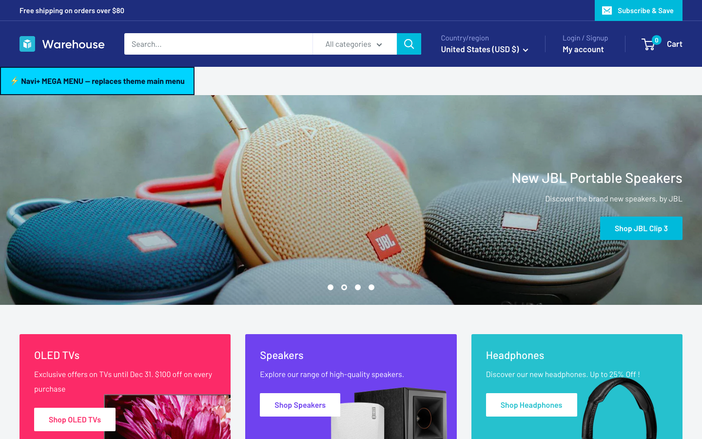Replace main menu — Navi+ on the Warehouse Shopify theme Replace main menu — Navi+ on the Warehouse Shopify theme